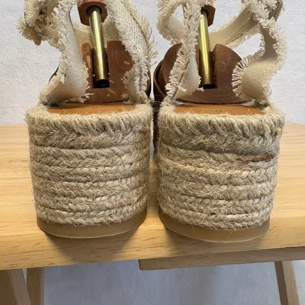 Zara Rope Sandals Platform Espadrille Ankle Buckle Tan Leather Sandal EU 39 US - Picture 4 of 13